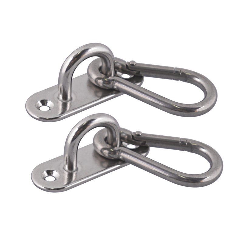 Lind Kitchen 2-Pack M6 Ceiling & Wall Mount Hanging Hardware Fitting Set 304 Stainless Steel Heavy Duty Strip Pad Eye Hook Plate + Snap Hook for Yoga Hammock Swing Marine Boat Application - Image 1